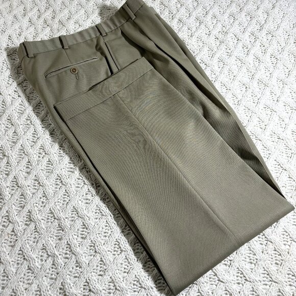 Brooks Brothers 346 Men's Dress Pants W34-35x32 Tan Wool Pleated Trousers MINT - Picture 2 of 8